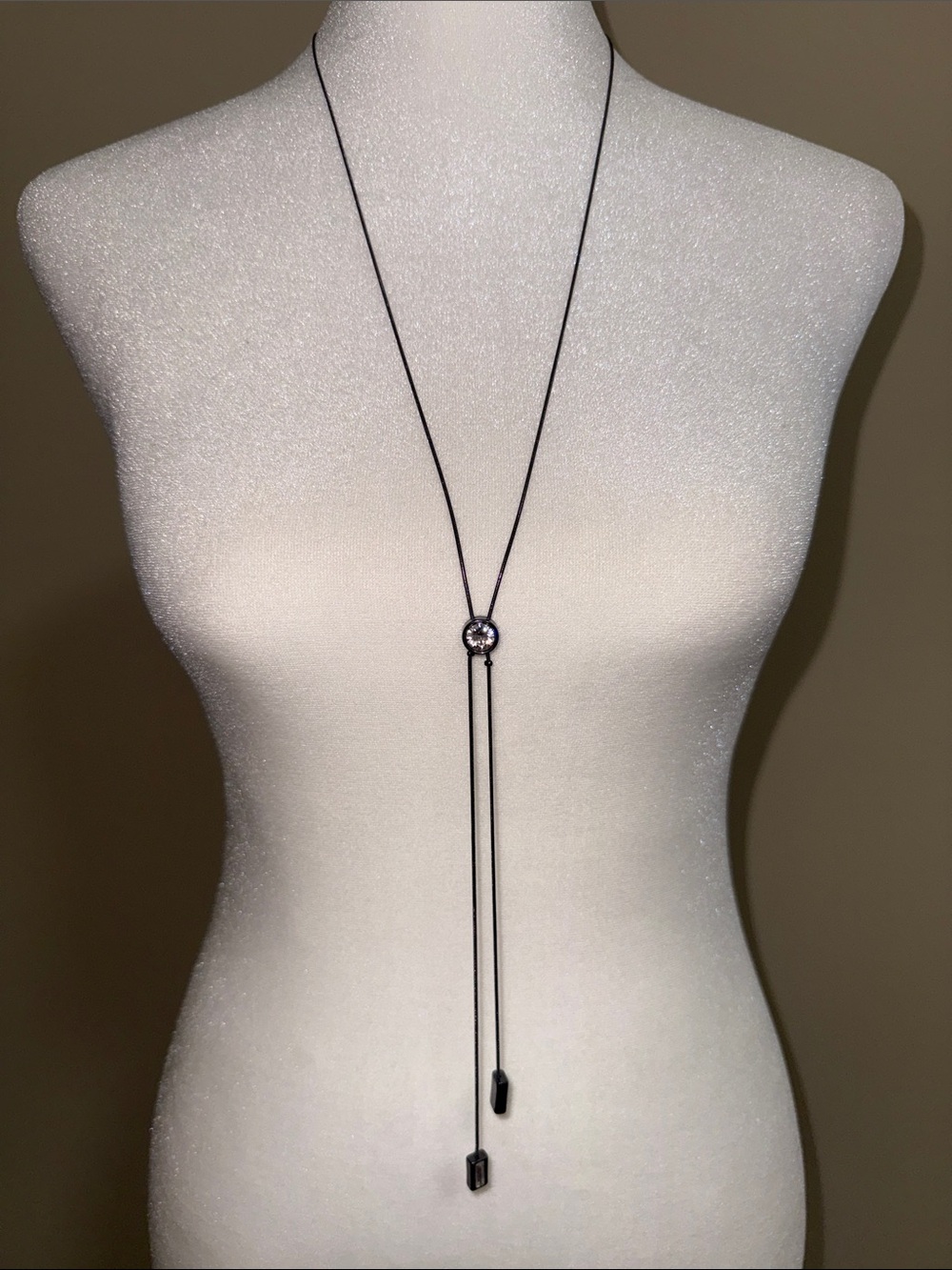 WHBM Black Lariat Necklace Long Dangle Crystal Accent Formal Elegant Party